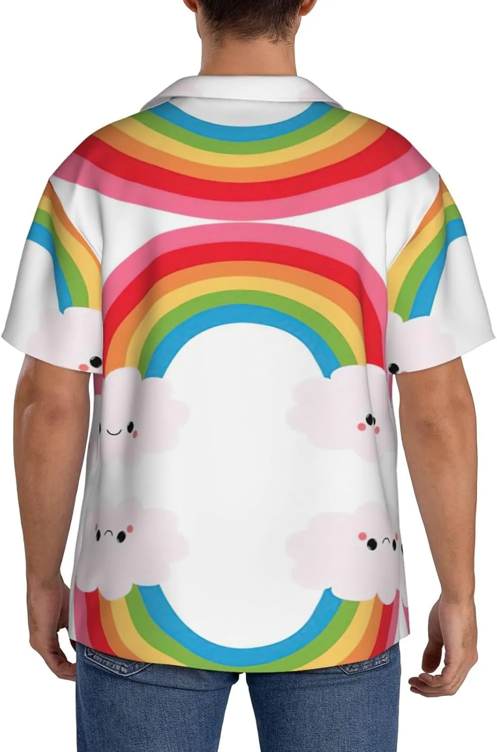 Small Rainbow Printing Men's Fashion Summer Short Sleeve Button Shirt with Pocket,S-4xl Cuban Shirt Hawaiian Shirt