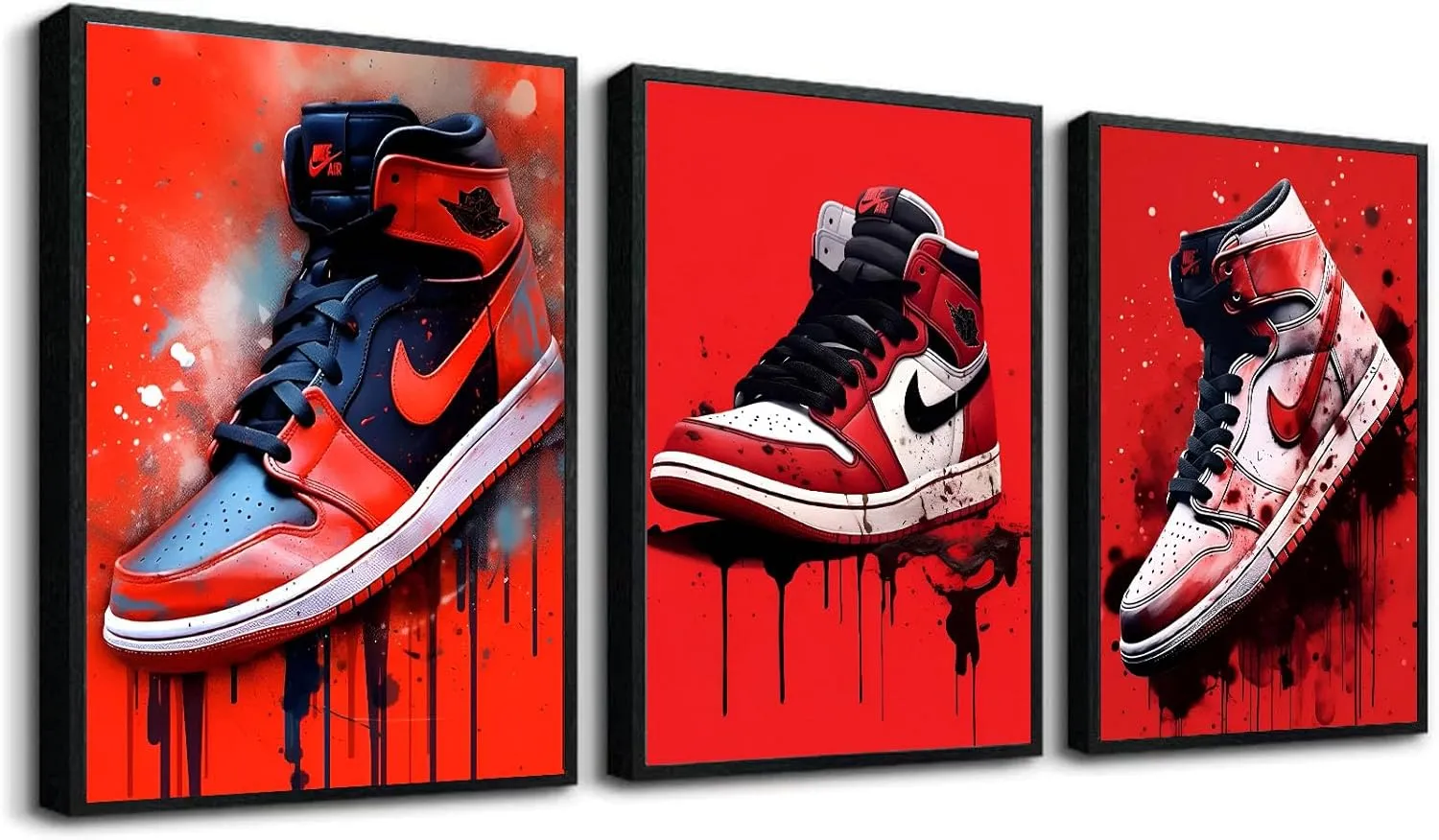 Sneaker Poster -Set of Three Sneaker Wall Art Shoe Decoration, Teen Boy Room Girl Room Wall Art Decorated (Black Frame, 12" x 16")