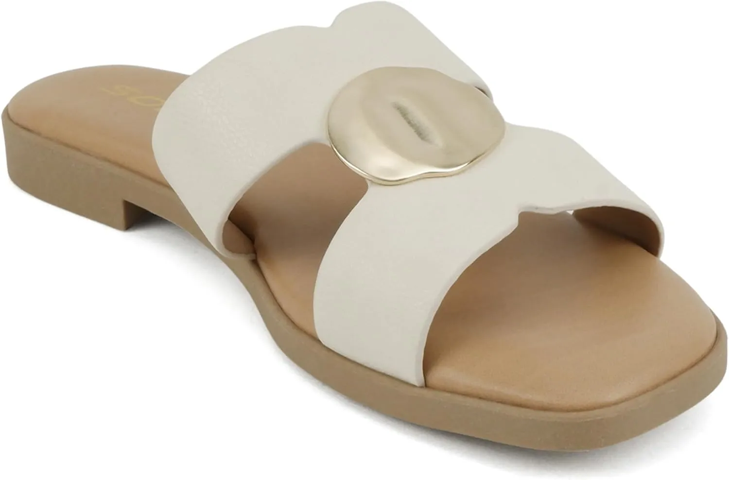 Soda “Flash” ~ Women Square Toe Ornamented H-Band Slip-On Sandals