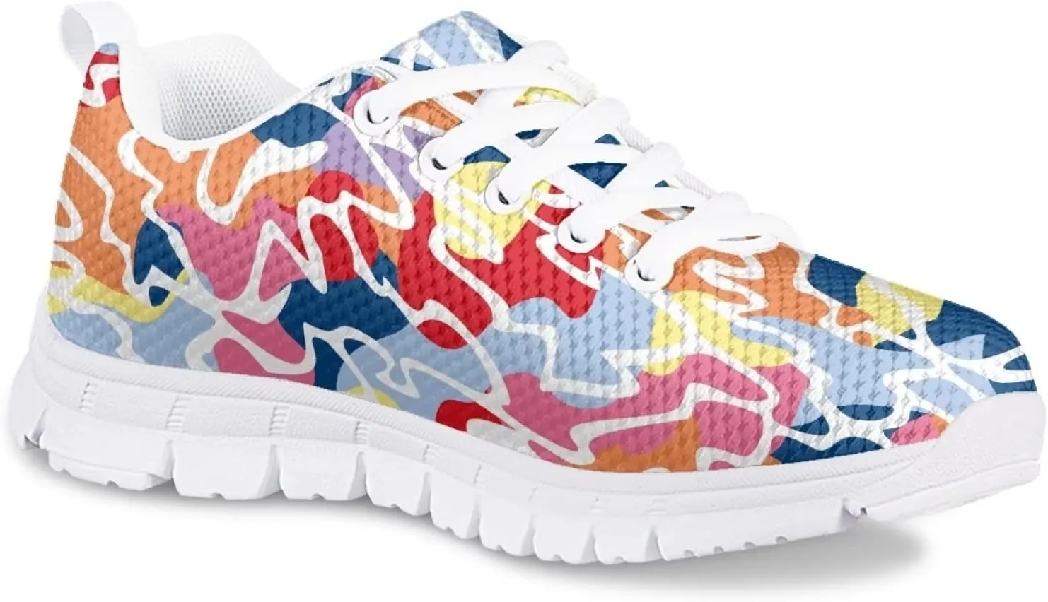 Stylish Print Soft Running Tennis Shoes for Kids Girls Lightweight Lace Up Nonslip Mesh Athletic Shoes