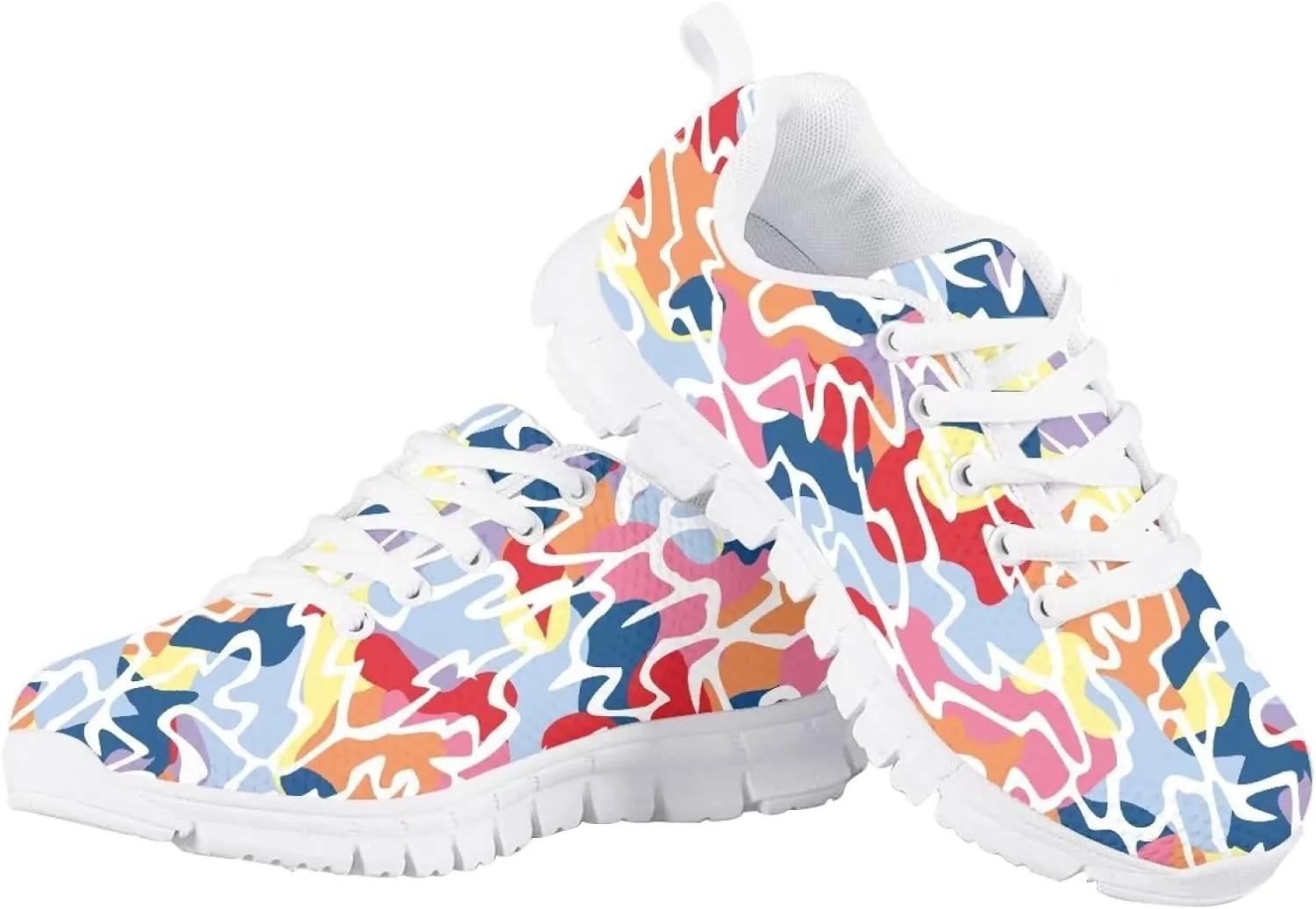 Stylish Print Soft Running Tennis Shoes for Kids Girls Lightweight Lace Up Nonslip Mesh Athletic Shoes