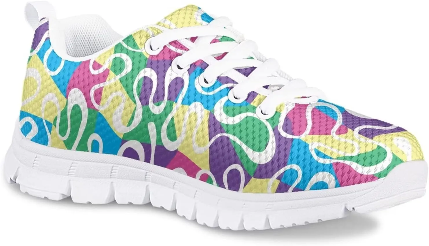 Stylish Print Soft Running Tennis Shoes for Kids Girls Lightweight Lace Up Nonslip Mesh Athletic Shoes