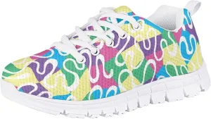 Stylish Print Soft Running Tennis Shoes for Kids Girls Lightweight Lace Up Nonslip Mesh Athletic Shoes