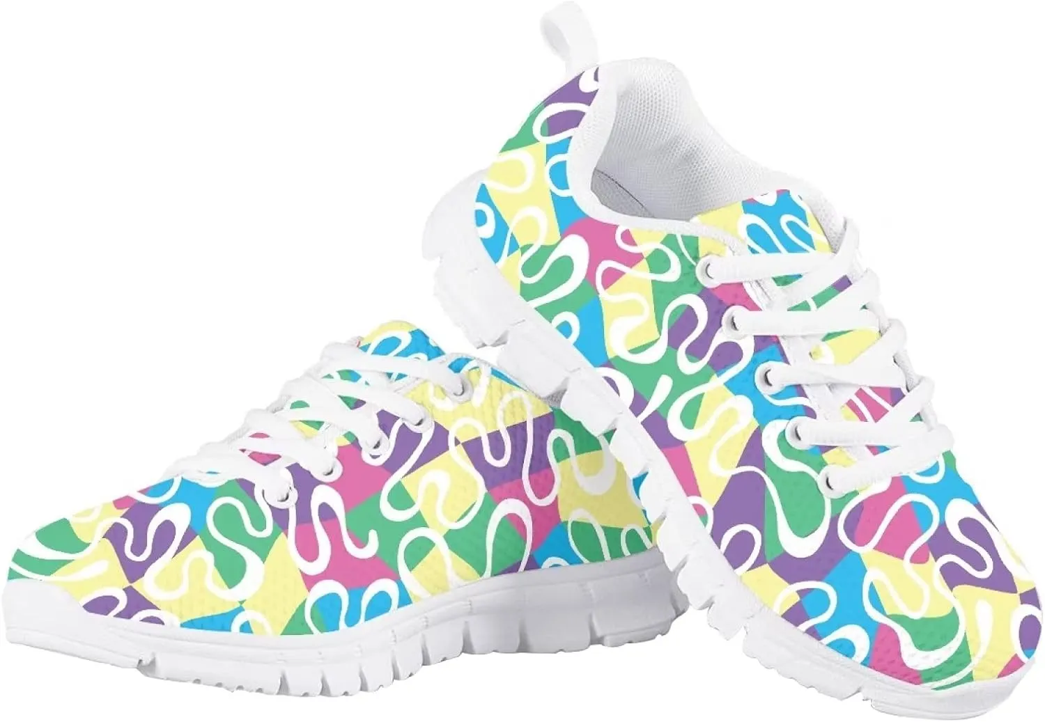 Stylish Print Soft Running Tennis Shoes for Kids Girls Lightweight Lace Up Nonslip Mesh Athletic Shoes