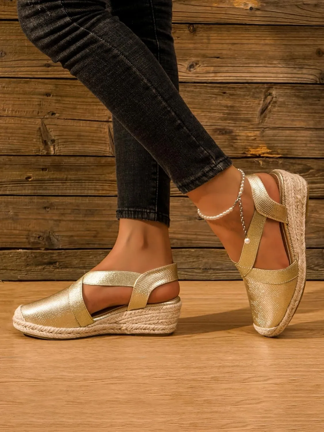 Summer Ready: Chic Women's Platform Espadrilles with Round Toe, Secure Slip-On Slingback, Mid Heel - Perfect All-Day Wear TDWL75