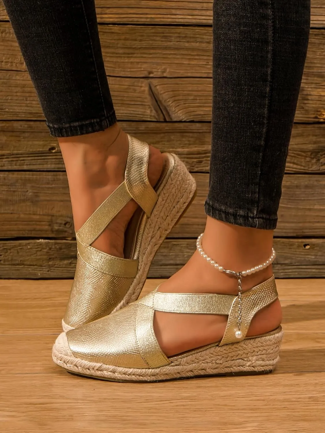 Summer Ready: Chic Women's Platform Espadrilles with Round Toe, Secure Slip-On Slingback, Mid Heel - Perfect All-Day Wear TDWL75