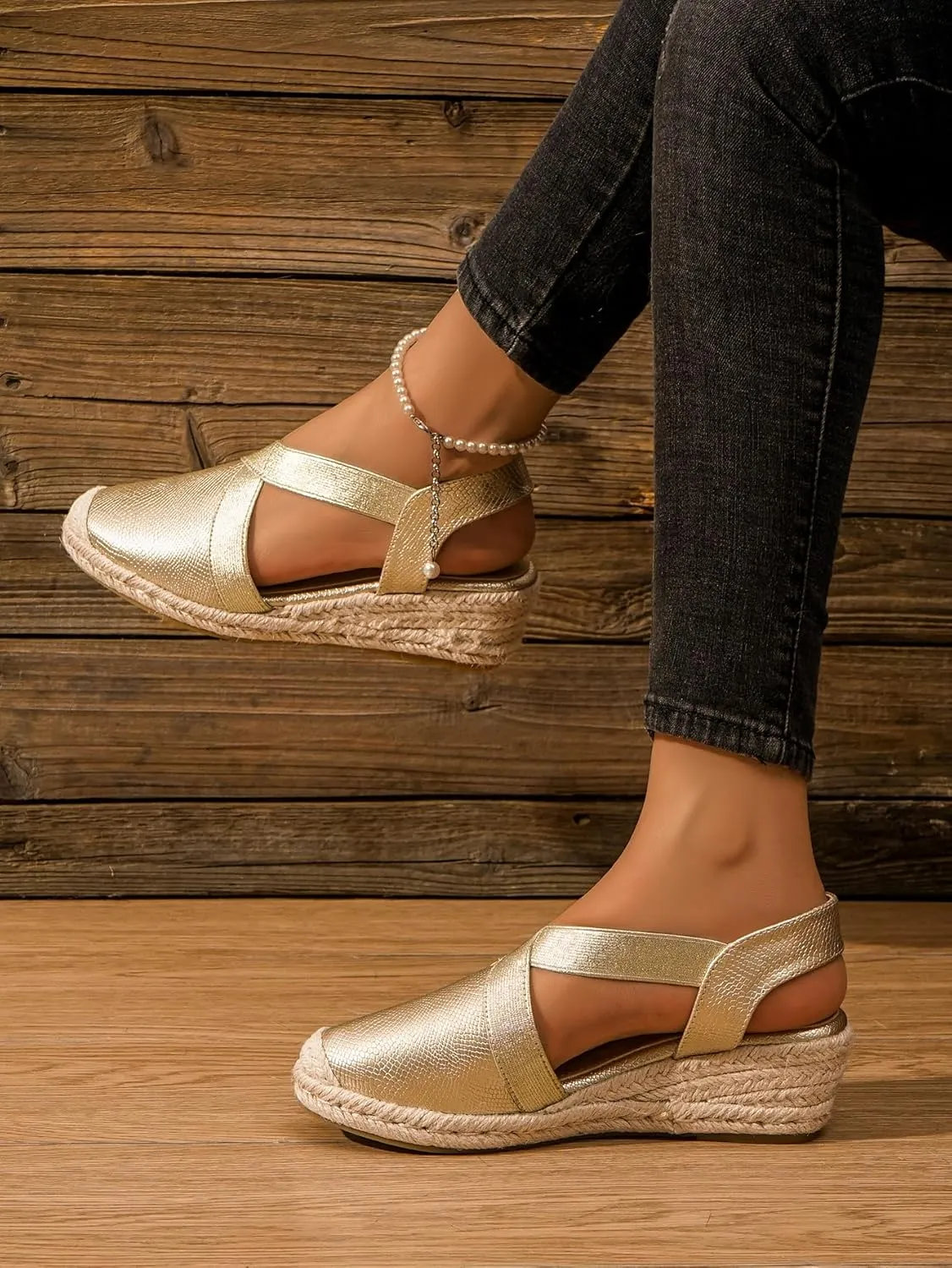 Summer Ready: Chic Women's Platform Espadrilles with Round Toe, Secure Slip-On Slingback, Mid Heel - Perfect All-Day Wear TDWL75