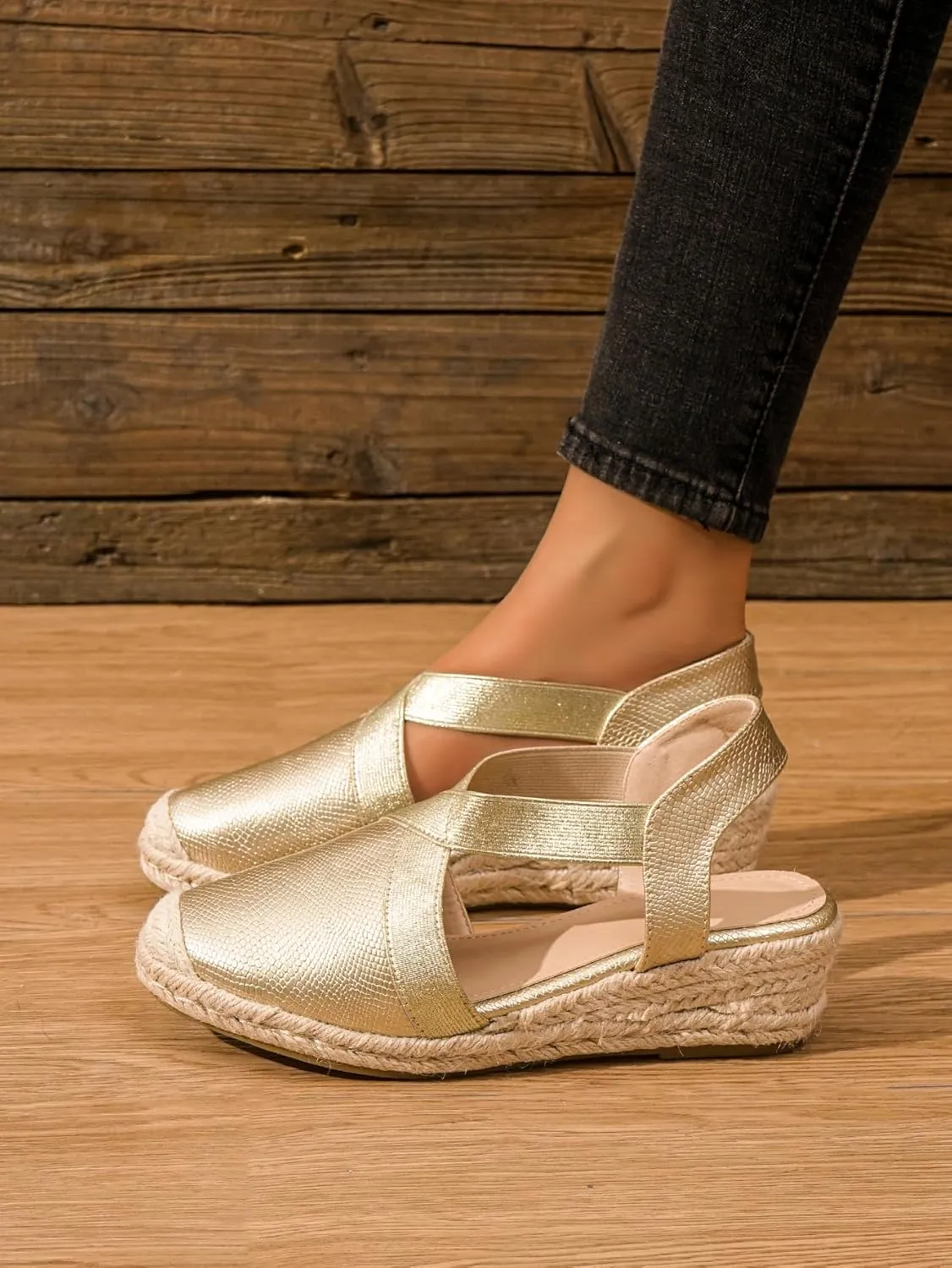 Summer Ready: Chic Women's Platform Espadrilles with Round Toe, Secure Slip-On Slingback, Mid Heel - Perfect All-Day Wear TDWL75