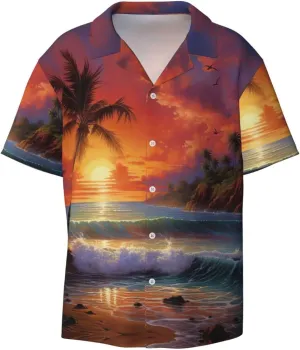 Tropical Sunset Printing Men's Fashion Summer Short Sleeve Button Shirt with Pocket,S-4xl Cuban Shirt Hawaiian Shirt