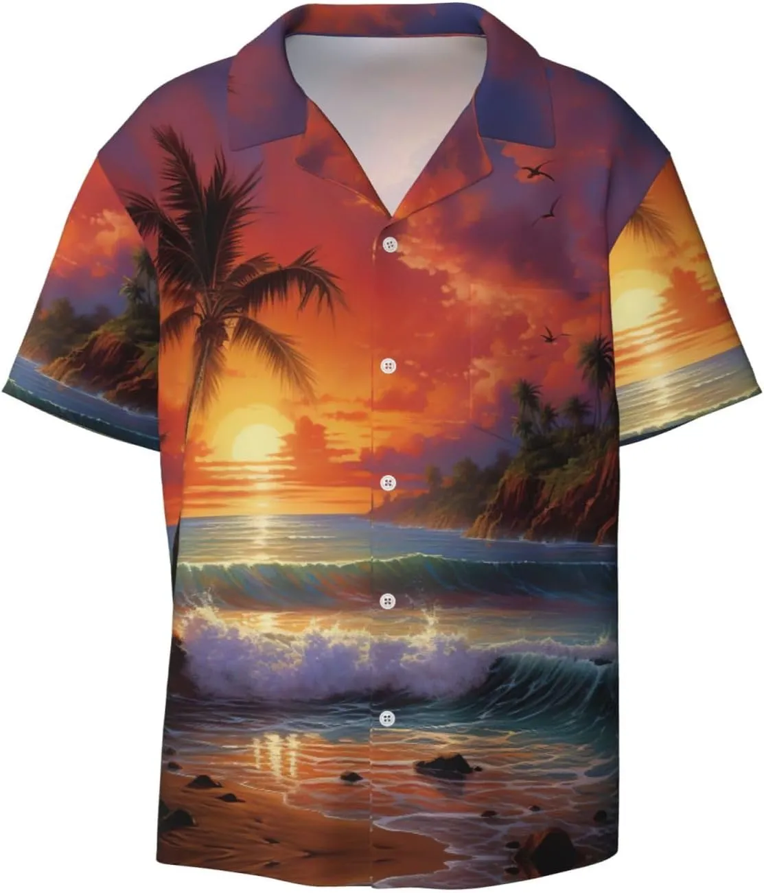Tropical Sunset Printing Men's Fashion Summer Short Sleeve Button Shirt with Pocket,S-4xl Cuban Shirt Hawaiian Shirt