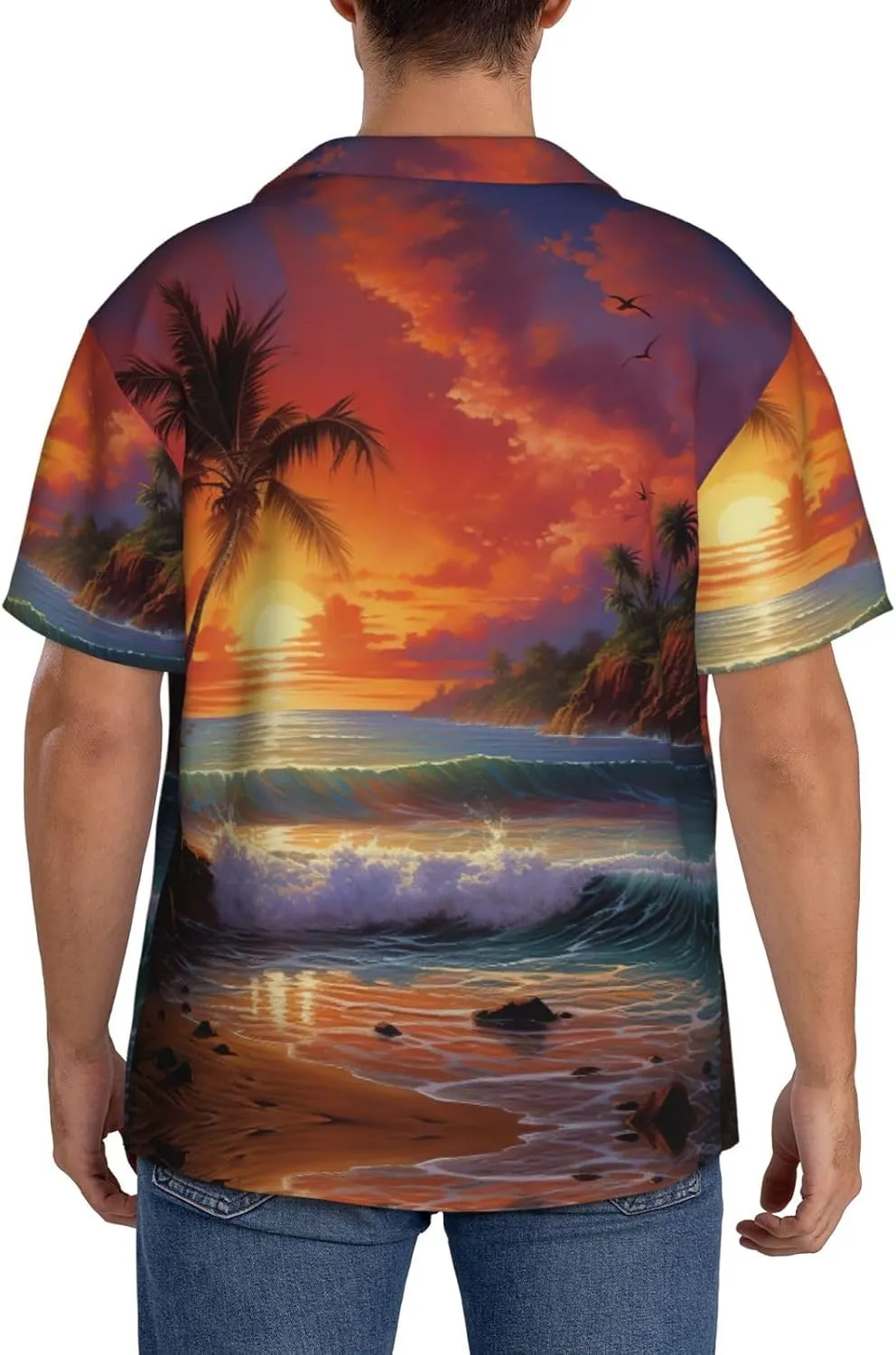 Tropical Sunset Printing Men's Fashion Summer Short Sleeve Button Shirt with Pocket,S-4xl Cuban Shirt Hawaiian Shirt