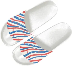 USA Flag Women's Open Toe Spa Pool Pillow Slippers Thick Sole Cushioned Adults Sandals Size 6-13.5