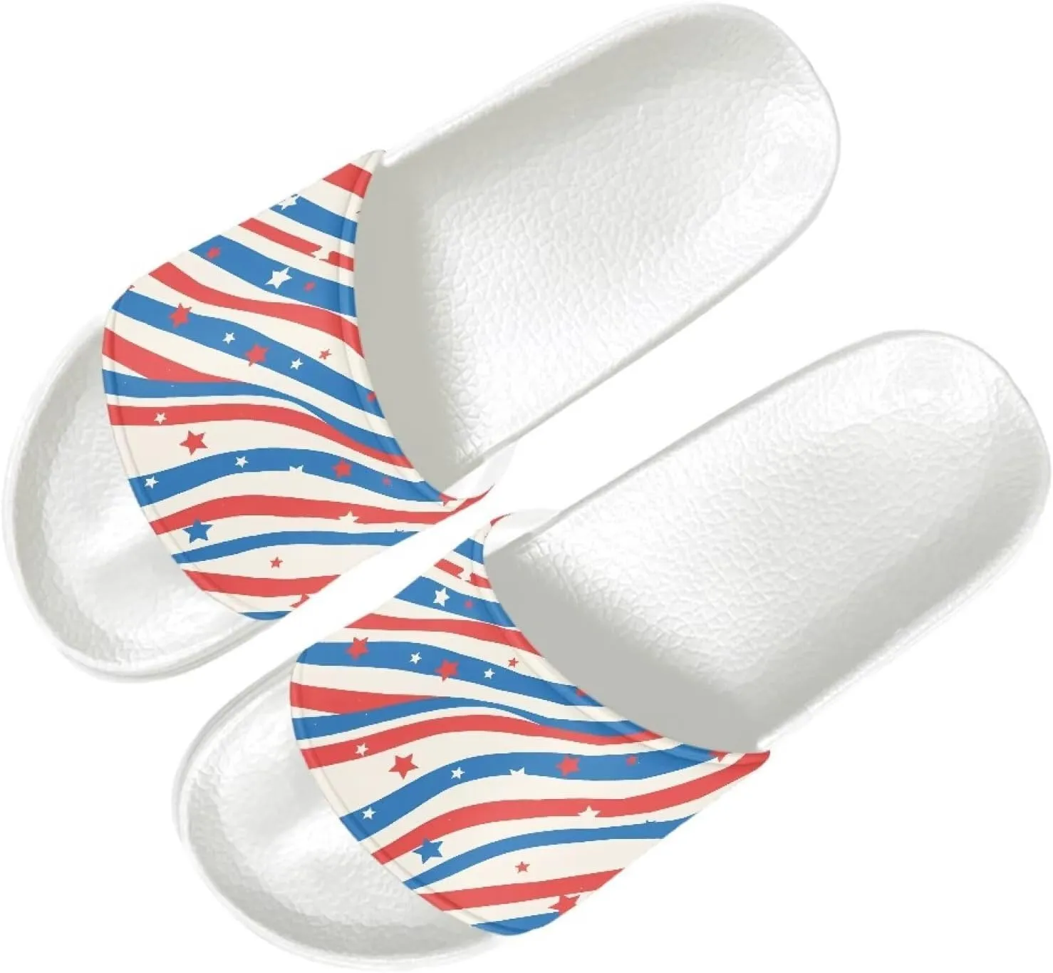 USA Flag Women's Open Toe Spa Pool Pillow Slippers Thick Sole Cushioned Adults Sandals Size 6-13.5