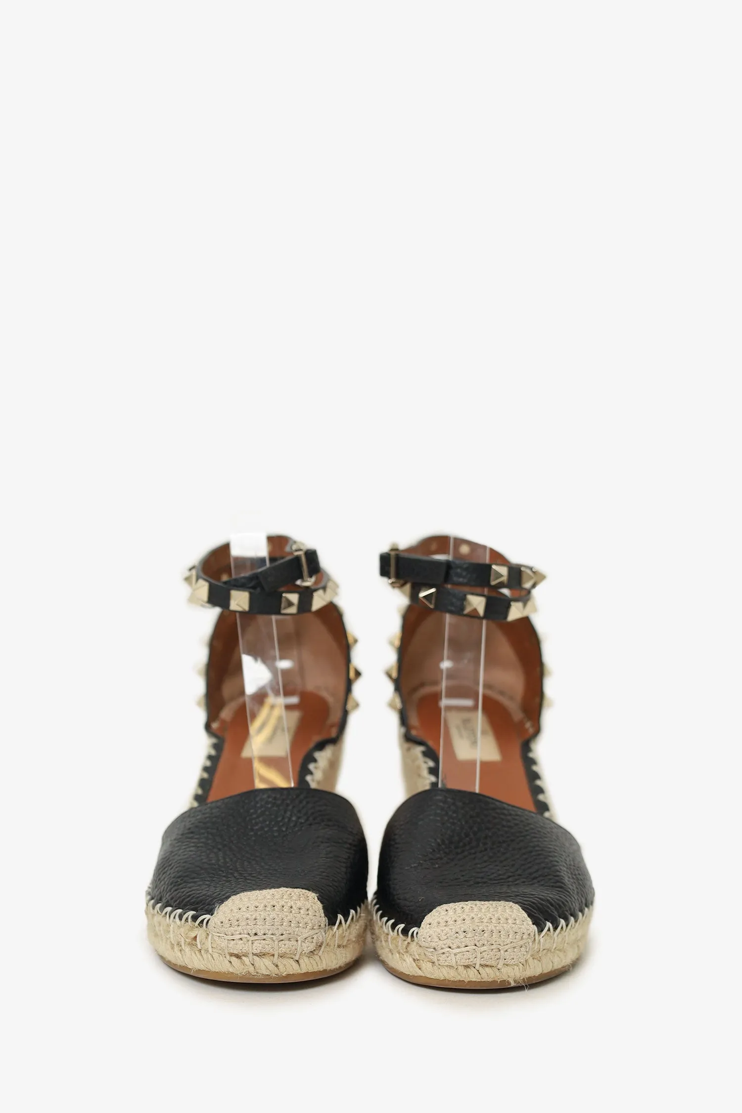 Valentino Black Rockstud Ankle Wrap Wedge Espadrilles Size 38