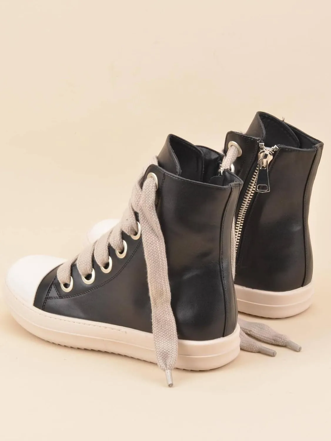 WDIRARA Women's Two Tone Lace Up High Top Round Toe Shoes Zipper Side Workout Sporty Sneakers