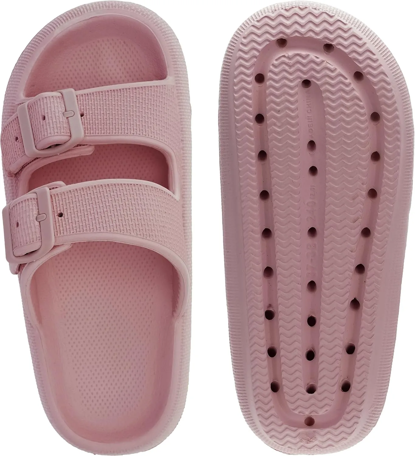 WHITIN Slides for Women Men Double Buckle Adjustable Thick Sole Pillow Slippers Bathroom Sandals