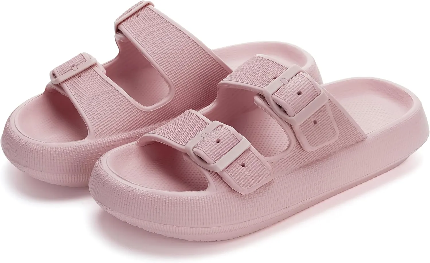 WHITIN Slides for Women Men Double Buckle Adjustable Thick Sole Pillow Slippers Bathroom Sandals