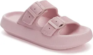 WHITIN Slides for Women Men Double Buckle Adjustable Thick Sole Pillow Slippers Bathroom Sandals