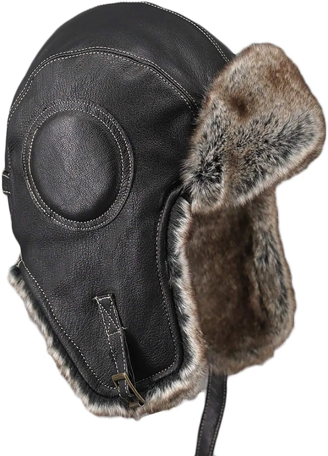 Winter Hats, Hat Unisex Aviator Hat Faux Leather Pilot Cap Hat Winter Trapper Hunting Hat