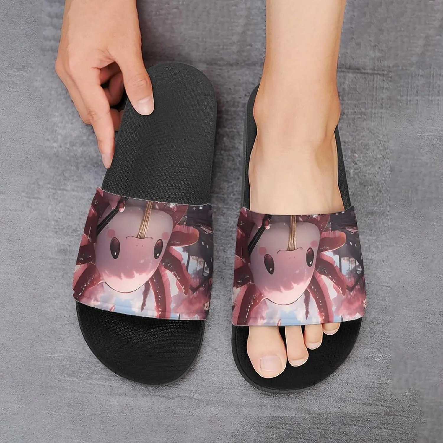 Women Axolotl Slippers Breathable Salamander Print Lounge Shoes for Her Him, Non-Slip Indoor Outdoor Comfort Footwear Beach Sandals