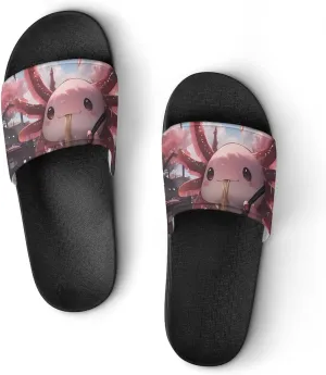 Women Axolotl Slippers Breathable Salamander Print Lounge Shoes for Her Him, Non-Slip Indoor Outdoor Comfort Footwear Beach Sandals