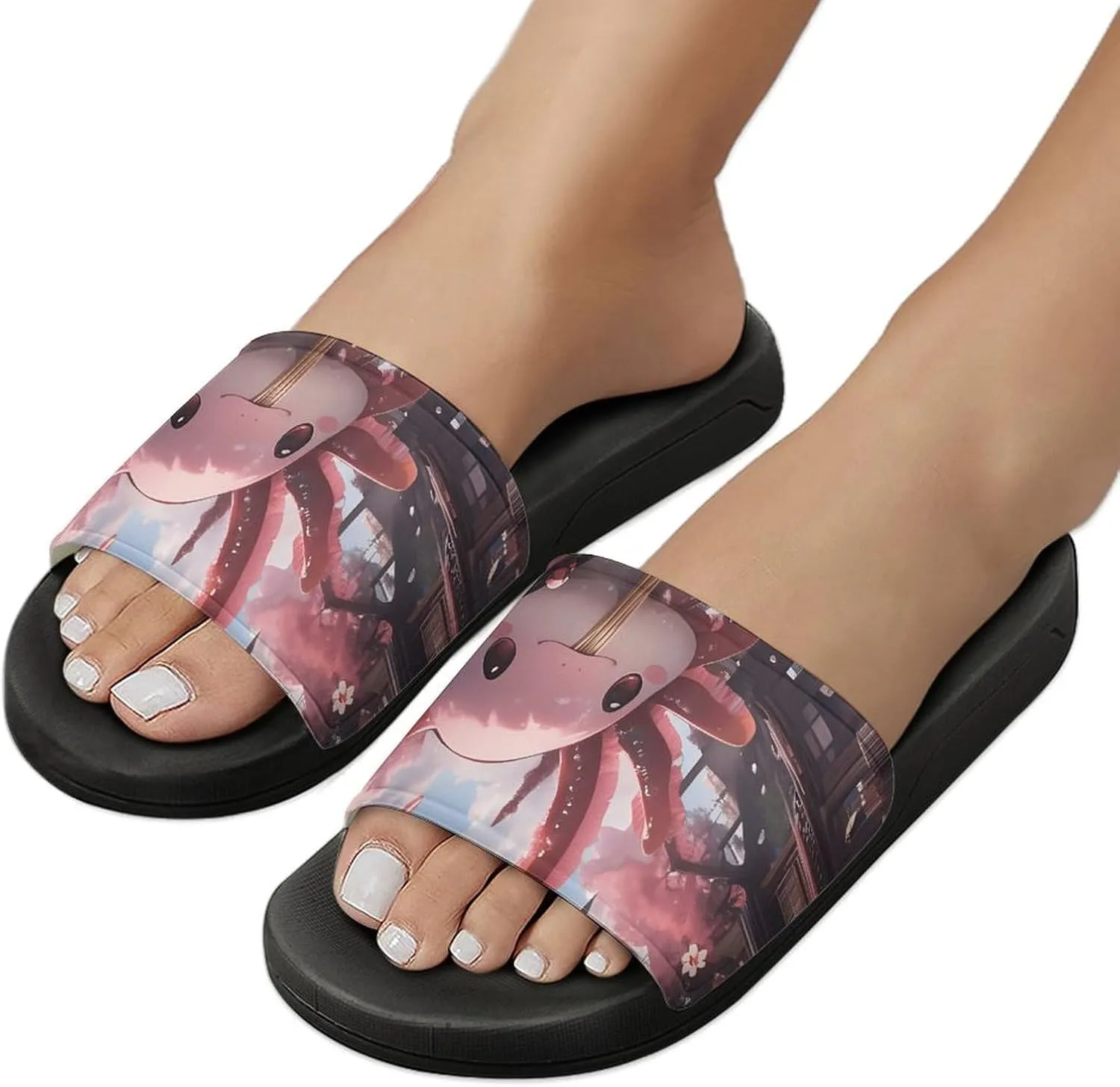 Women Axolotl Slippers Breathable Salamander Print Lounge Shoes for Her Him, Non-Slip Indoor Outdoor Comfort Footwear Beach Sandals