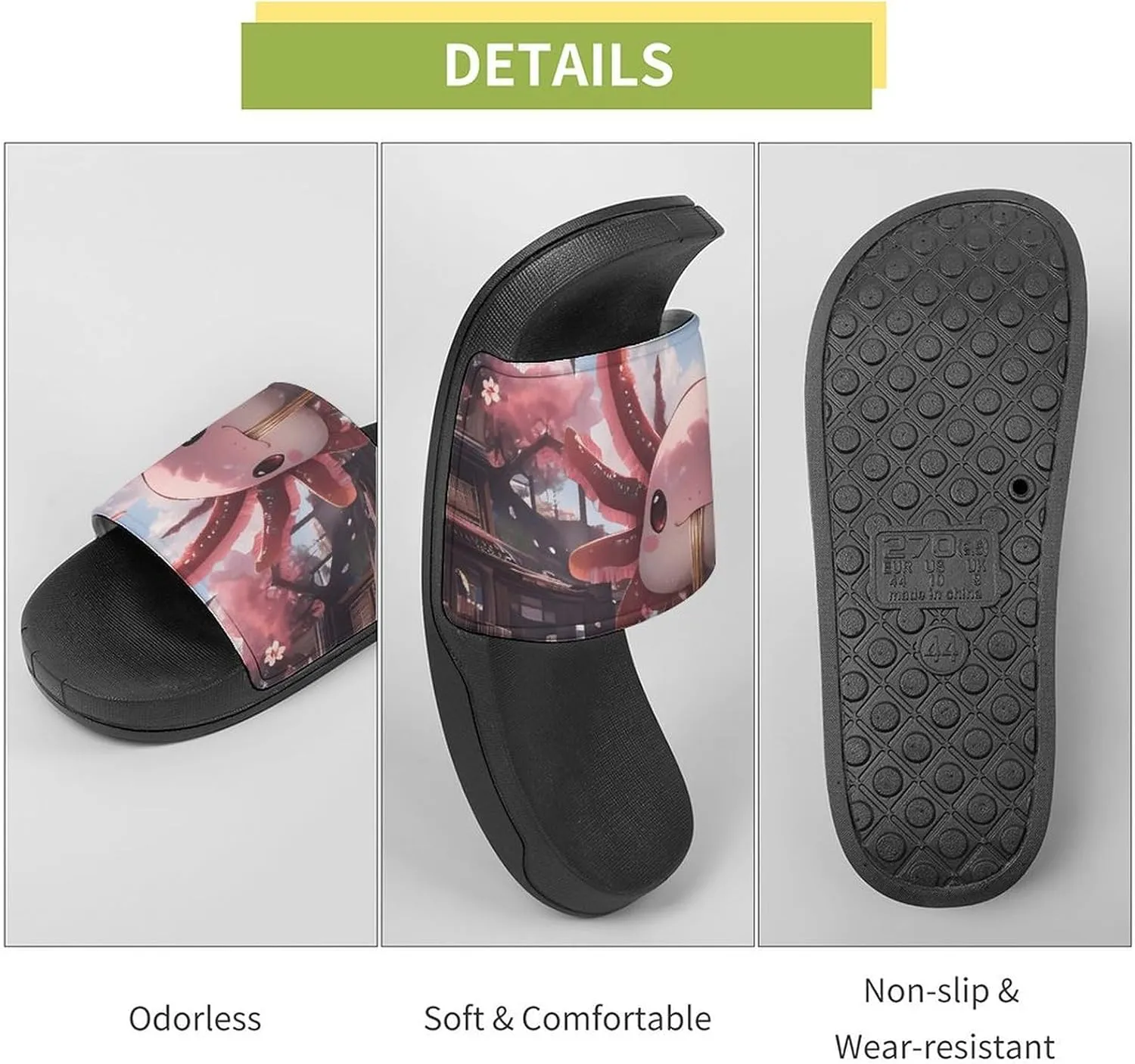 Women Axolotl Slippers Breathable Salamander Print Lounge Shoes for Her Him, Non-Slip Indoor Outdoor Comfort Footwear Beach Sandals