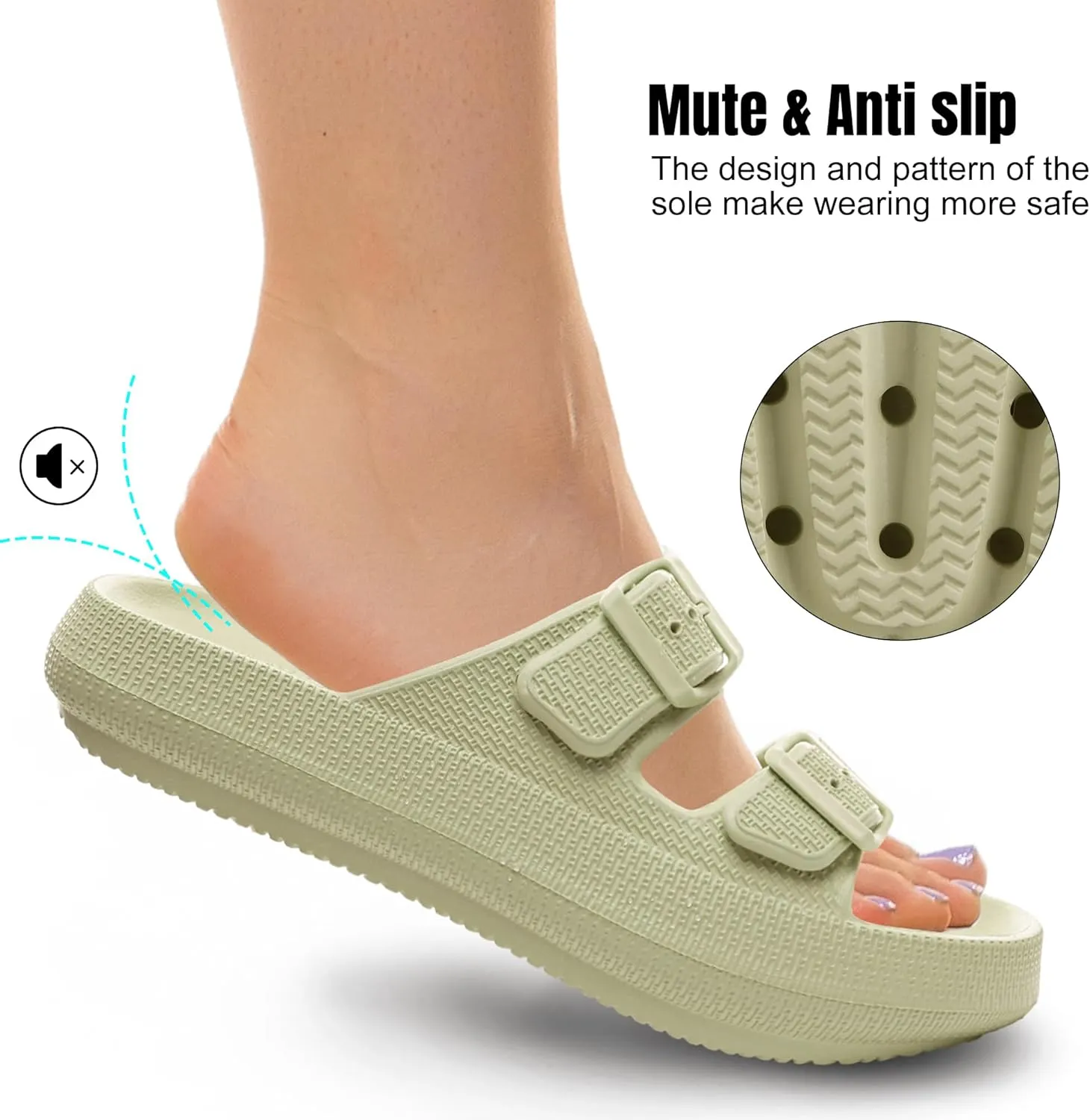 Women Cloud Slide Sandals Woman Slip on Lightweight Adjustable Buckle Slides with Non-Slip Sole for Indoor/Outdoor Use