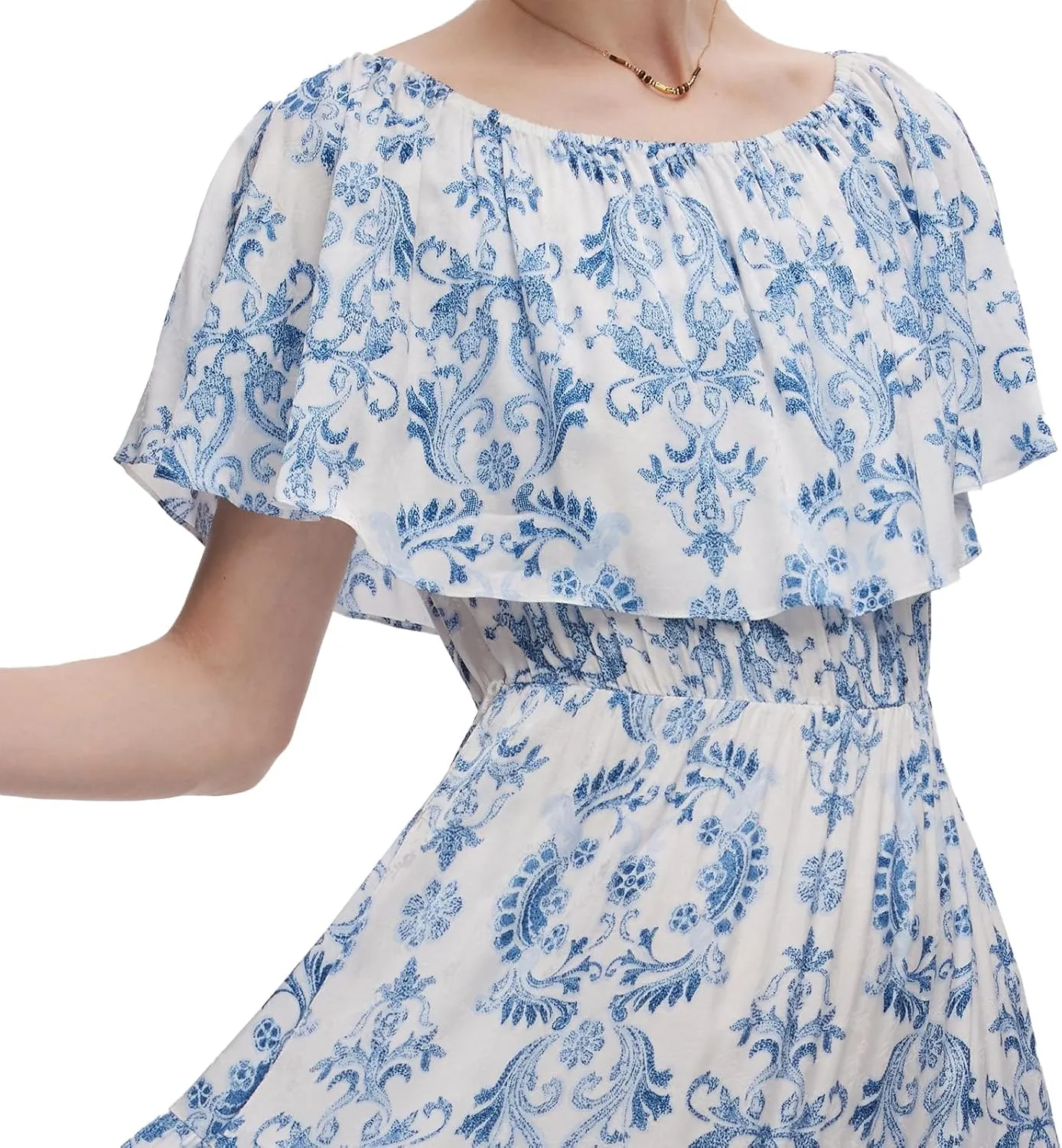 Women Floral Print Convertible Neckline Maxi Dress