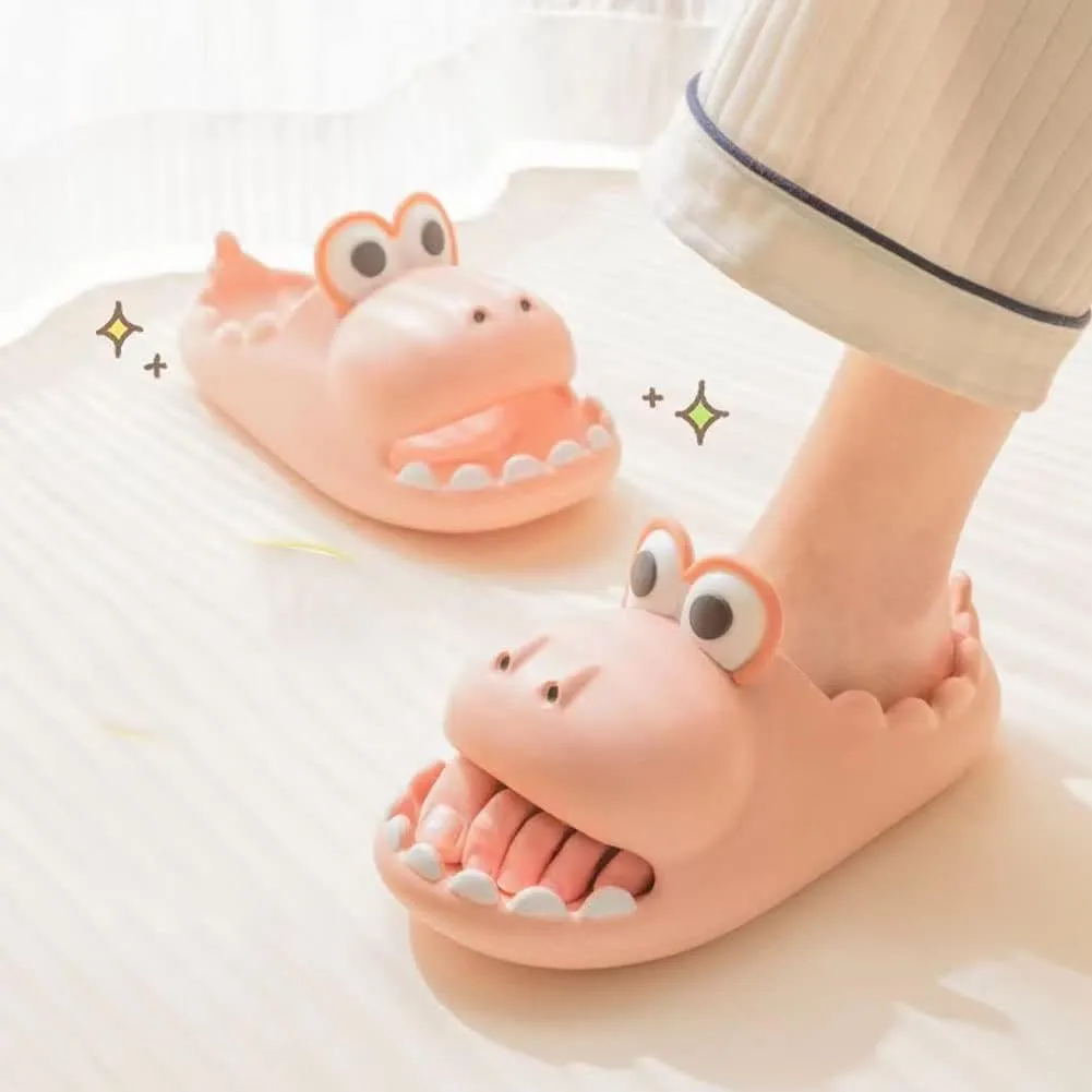 Women's Dinosaur Slippers Cute Big Mouth Sandals EVA Open Toe Soft Slippers Casual Beach Shoes Spa Sandals indoor outdoor