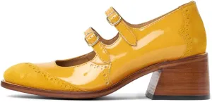 Women’s Double Strap Buckle Mary Jane Stacked Heel Dress Pumps Retro Wingtip Oxford Style Pumps Shoes Closed Round Toe Chunky Heel Shoes for Work Party School