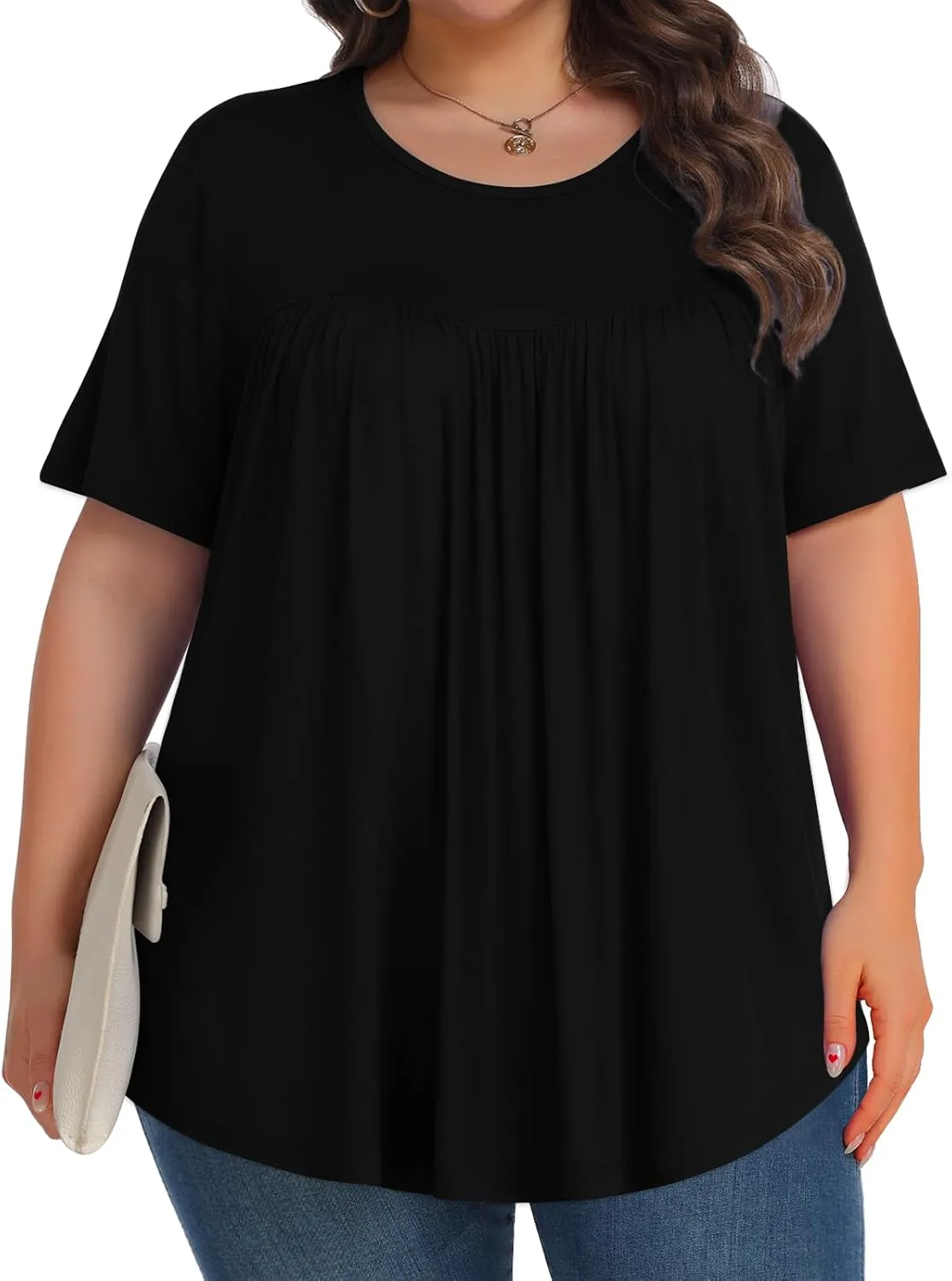 Womens Plus Size Tops Tunic Short Sleeve Crew Neck Shirts Casual Soft Blouse 1X-5X