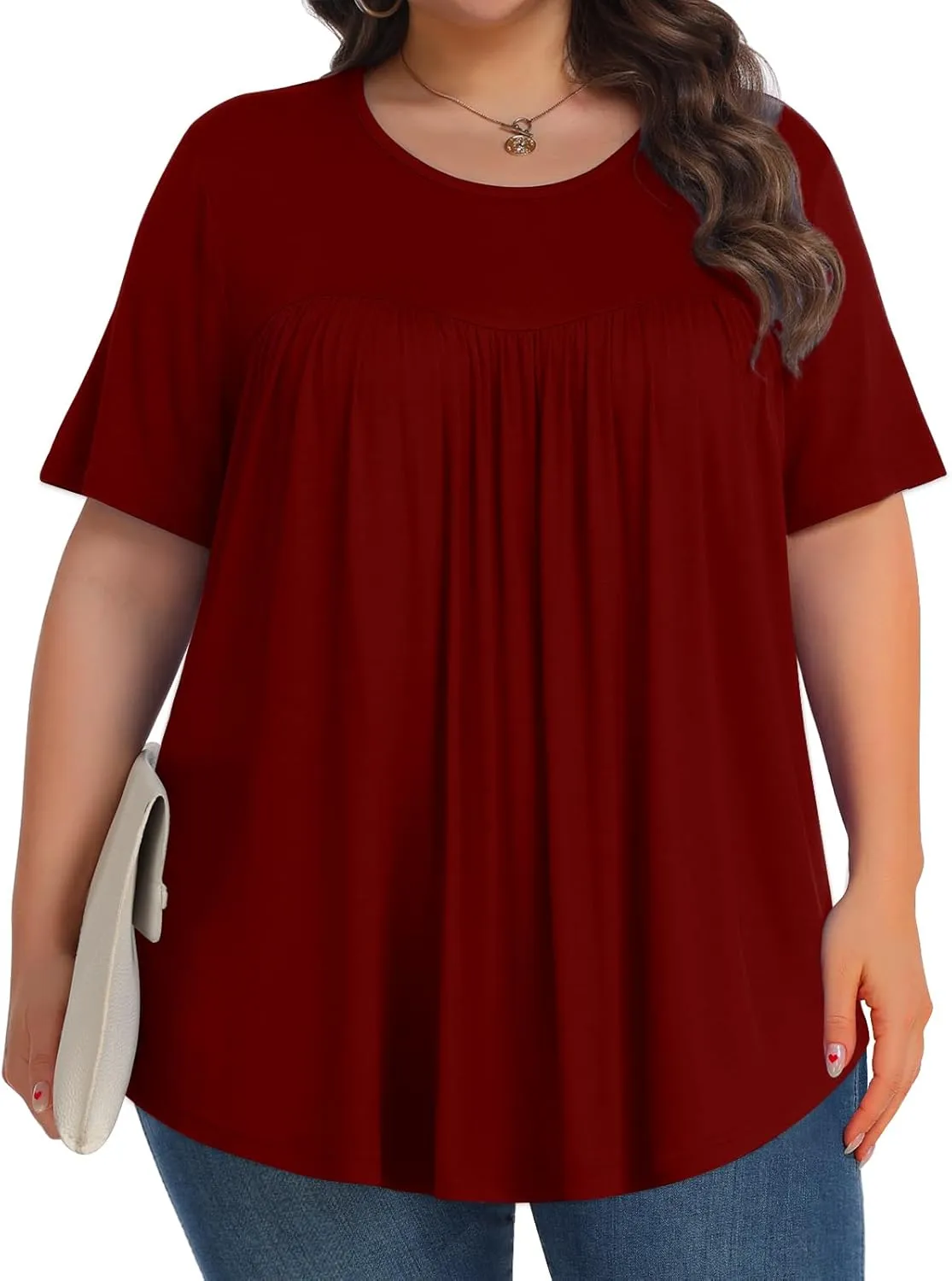 Womens Plus Size Tops Tunic Short Sleeve Crew Neck Shirts Casual Soft Blouse 1X-5X