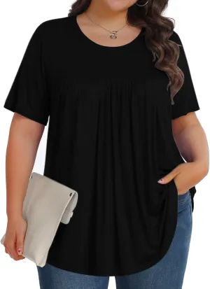 Womens Plus Size Tops Tunic Short Sleeve Crew Neck Shirts Casual Soft Blouse 1X-5X