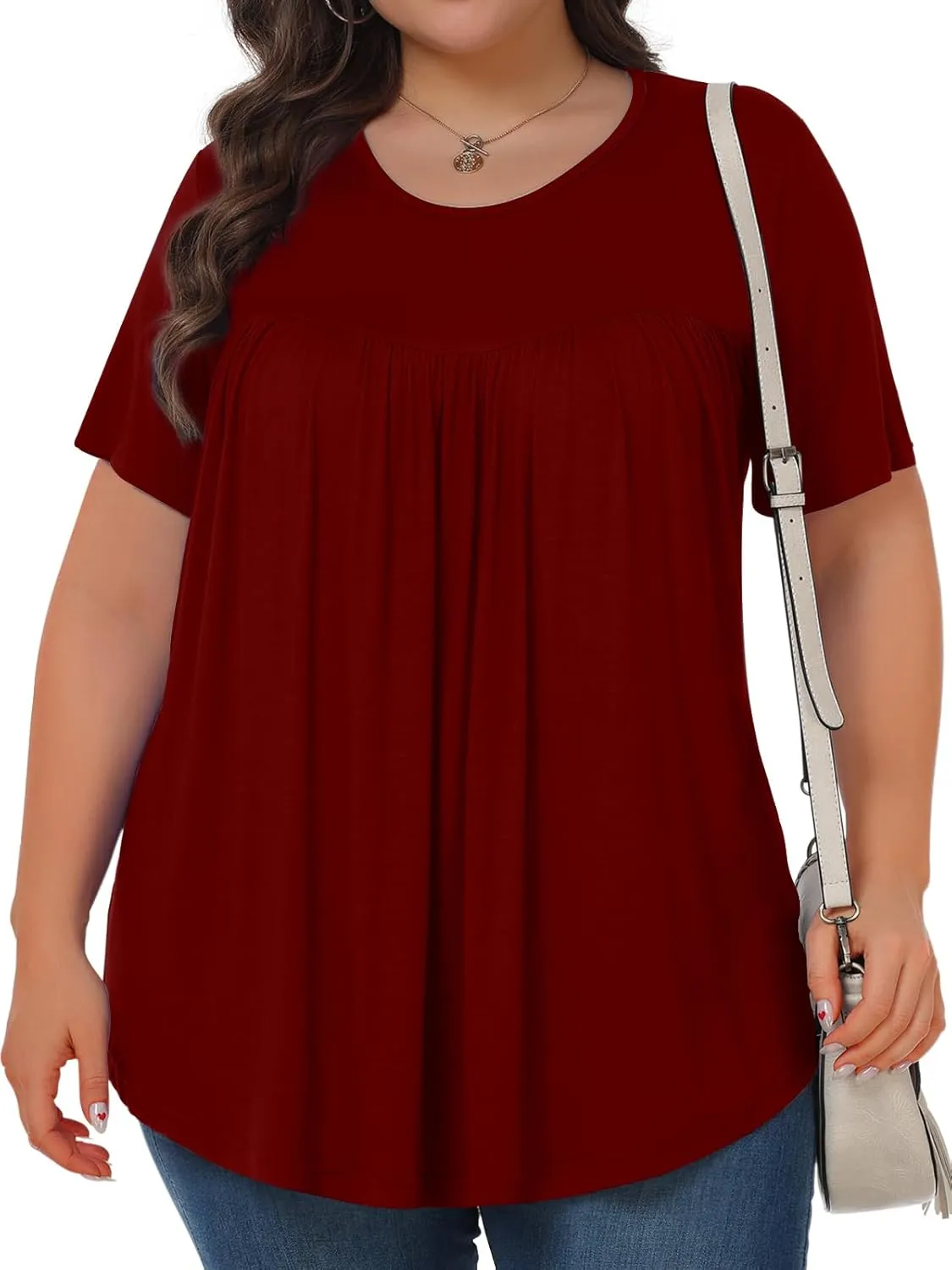 Womens Plus Size Tops Tunic Short Sleeve Crew Neck Shirts Casual Soft Blouse 1X-5X
