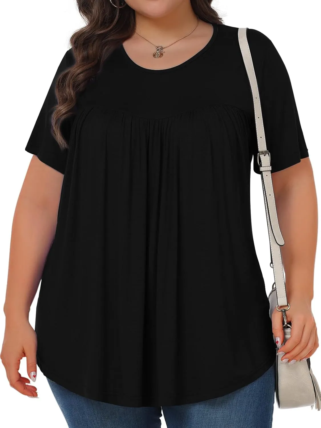 Womens Plus Size Tops Tunic Short Sleeve Crew Neck Shirts Casual Soft Blouse 1X-5X