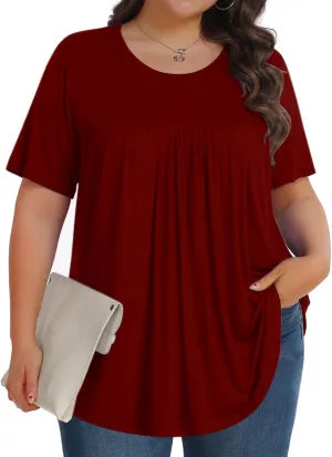 Womens Plus Size Tops Tunic Short Sleeve Crew Neck Shirts Casual Soft Blouse 1X-5X