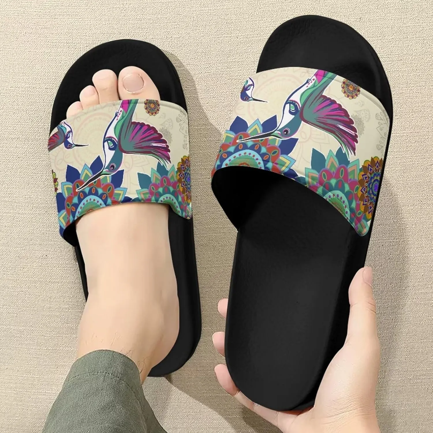 Women's Shower Slippers Indoor Bathroom Shoes Beach Sandals Summer Shoes Comfortable Cute Print Pillow Slippers