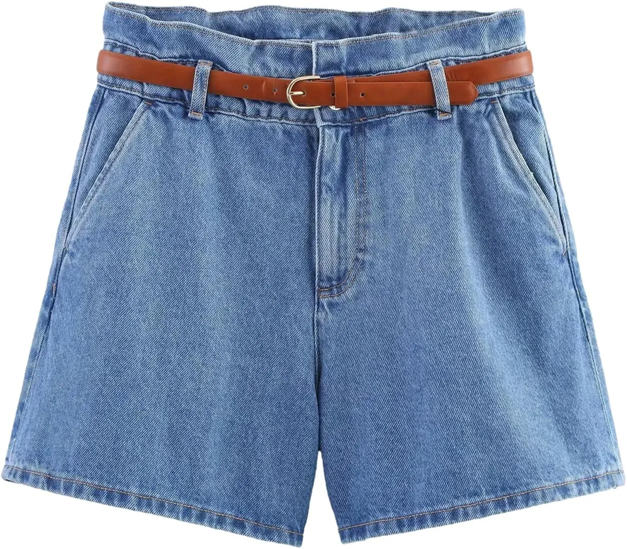 Women's Simple and Ashionable High Waisted Paper Bag Style Denim Casual Shorts