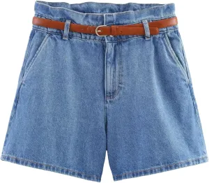 Women's Simple and Ashionable High Waisted Paper Bag Style Denim Casual Shorts
