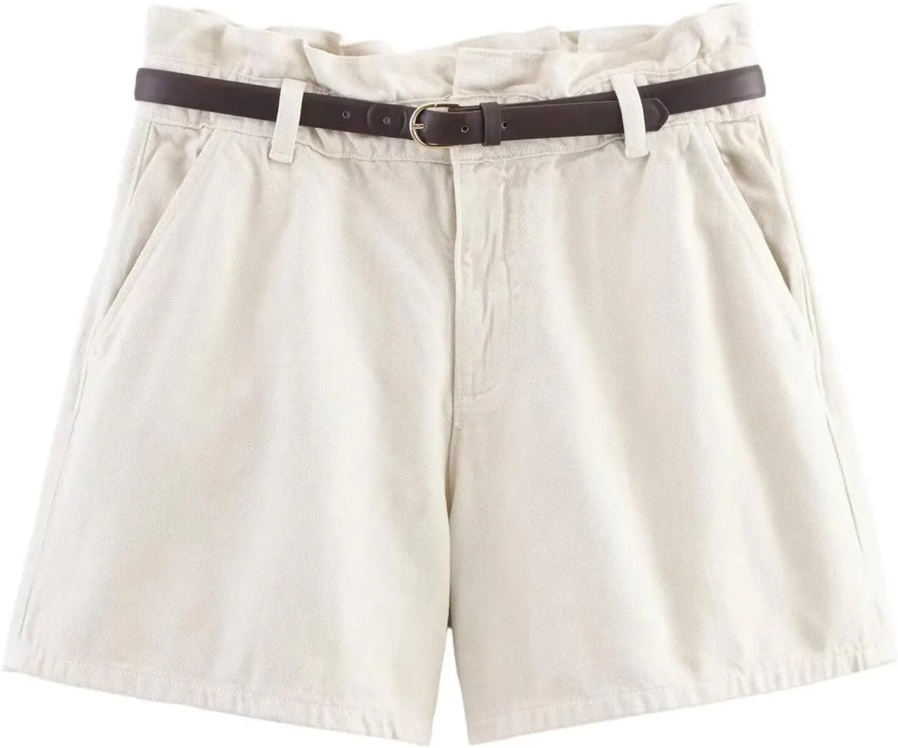 Women's Simple and Ashionable High Waisted Paper Bag Style Denim Casual Shorts