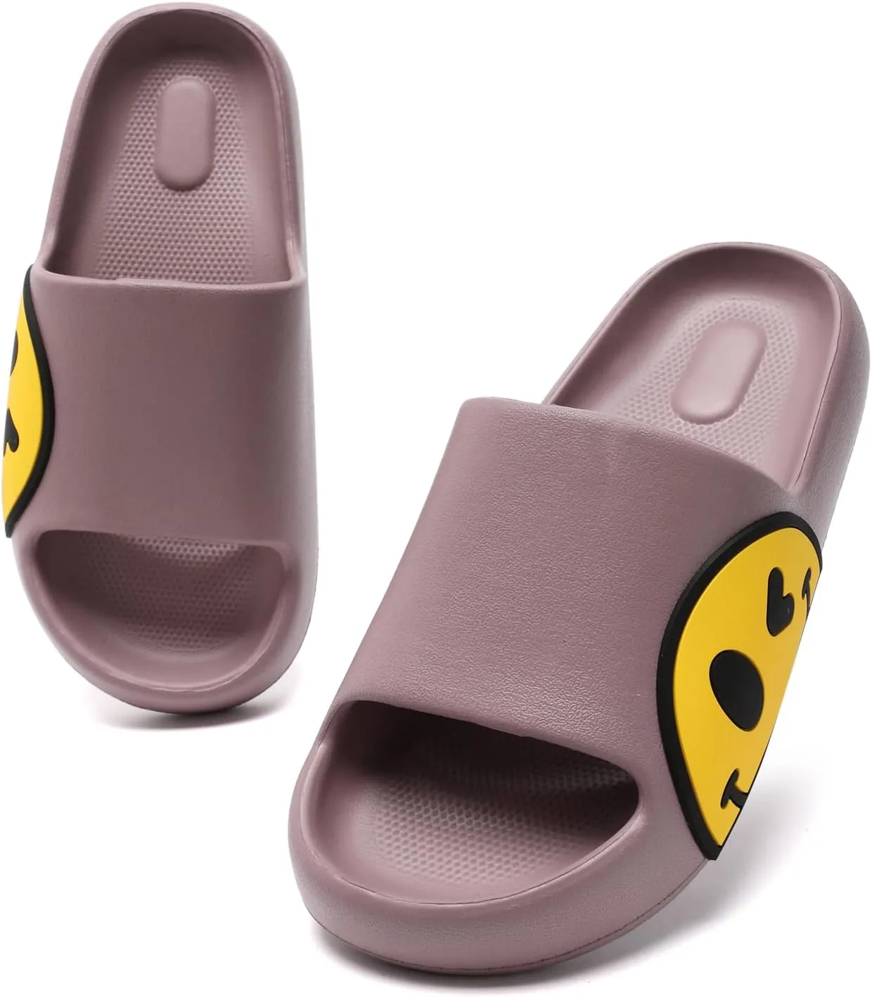 Womens Slides,Pillow Slippers Sandals for Men,Unisex Non slip Quick Dry Shower Shoes Indoor Outdoor Open Toe Spa Bath Pool Gym House Casual Massage Smile Face Slippers