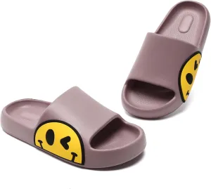 Womens Slides,Pillow Slippers Sandals for Men,Unisex Non slip Quick Dry Shower Shoes Indoor Outdoor Open Toe Spa Bath Pool Gym House Casual Massage Smile Face Slippers