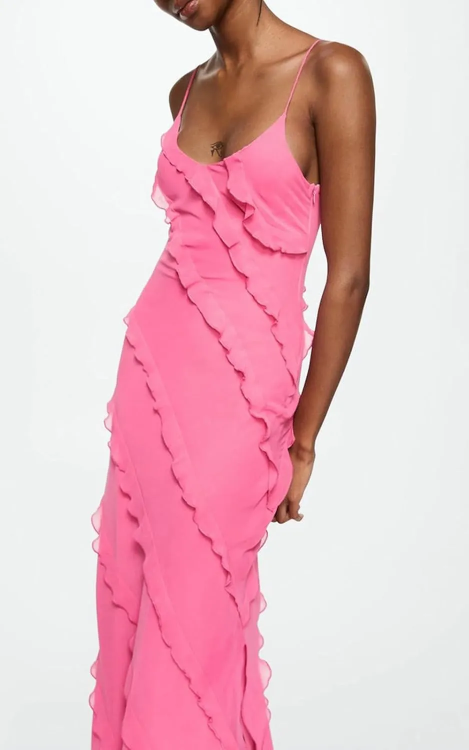 Women's Summer Spaghetti Strap Midi Bodycon Dress Sexy Backless Tassel Ruffle Side Split Party Maxi Dresses