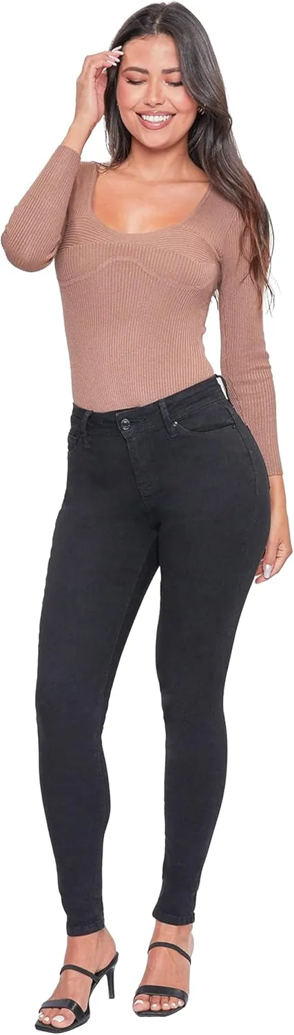 YMI Womens Basic 1-Button High-Rise Skinny Jean Made with Recycled Fibers