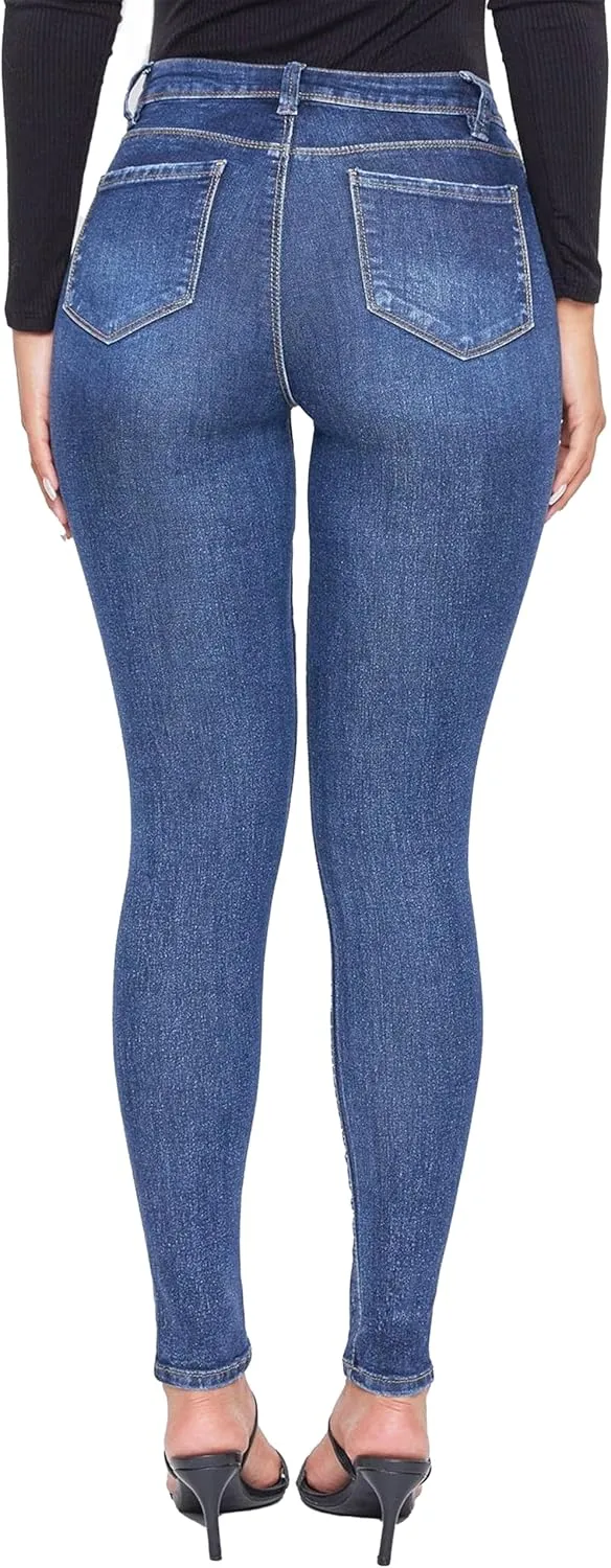 YMI Womens Basic 1-Button High-Rise Skinny Jean Made with Recycled Fibers