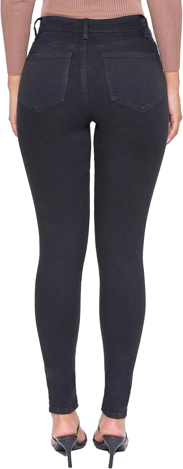 YMI Womens Basic 1-Button High-Rise Skinny Jean Made with Recycled Fibers