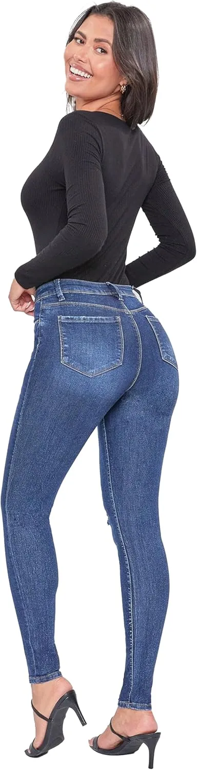 YMI Womens Basic 1-Button High-Rise Skinny Jean Made with Recycled Fibers