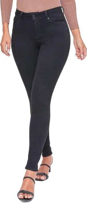 YMI Womens Basic 1-Button High-Rise Skinny Jean Made with Recycled Fibers