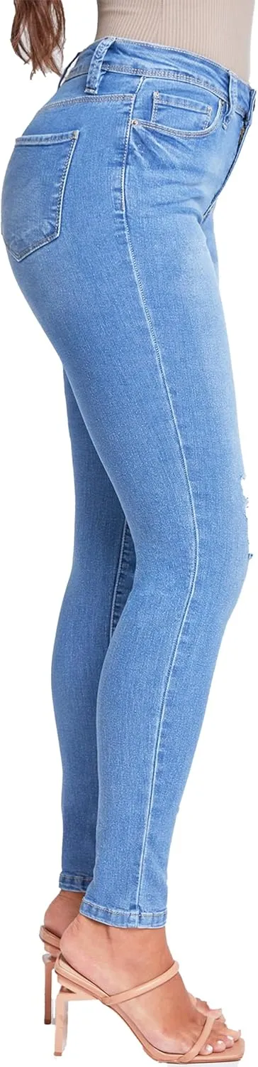 YMI Womens Basic 1-Button High-Rise Skinny Jean Made with Recycled Fibers